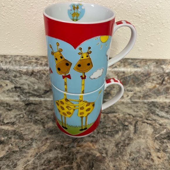 Set of Two Stacking Giraffes Coffee Tea Mugs Cups | Giraffes in Heart - Picture 4 of 10